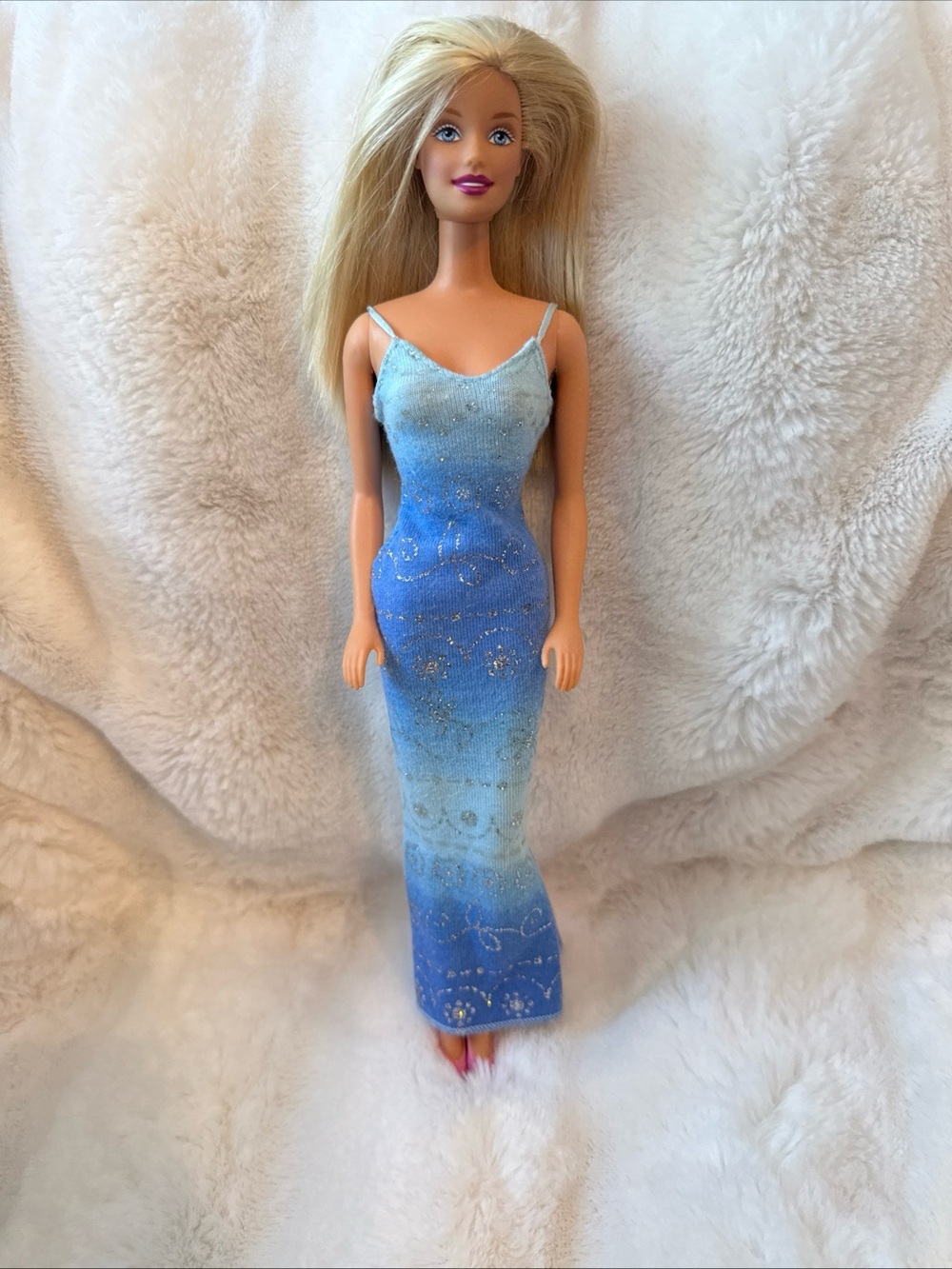 Barbie Light to Deep Blue Ombre Glitter Maxi Dress